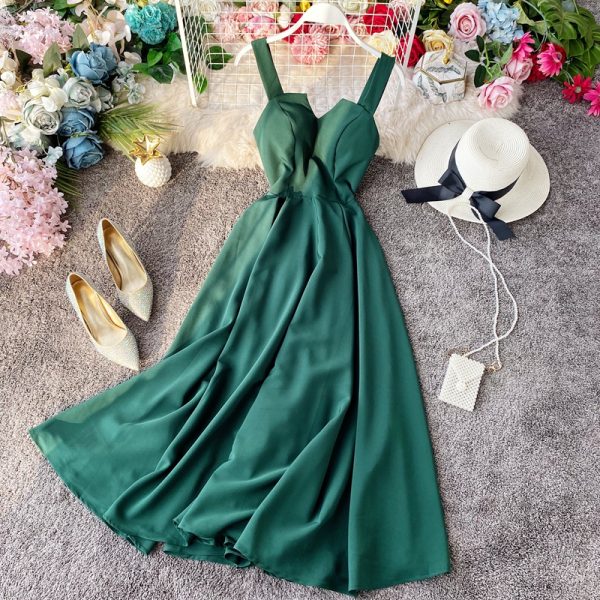 Vintage skirt with shoulder-straps strapless gown with closed show thin waist goddess of the sea beach over-the-knee fei dress - Image 3