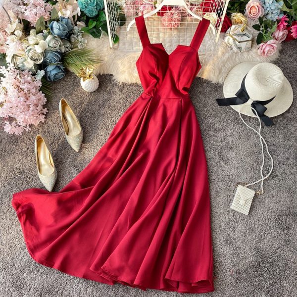 Vintage skirt with shoulder-straps strapless gown with closed show thin waist goddess of the sea beach over-the-knee fei dress - Image 4