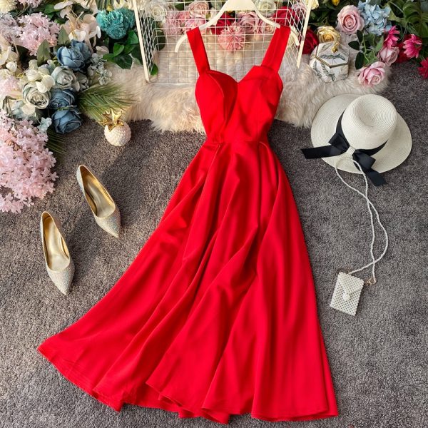 Vintage skirt with shoulder-straps strapless gown with closed show thin waist goddess of the sea beach over-the-knee fei dress - Image 5