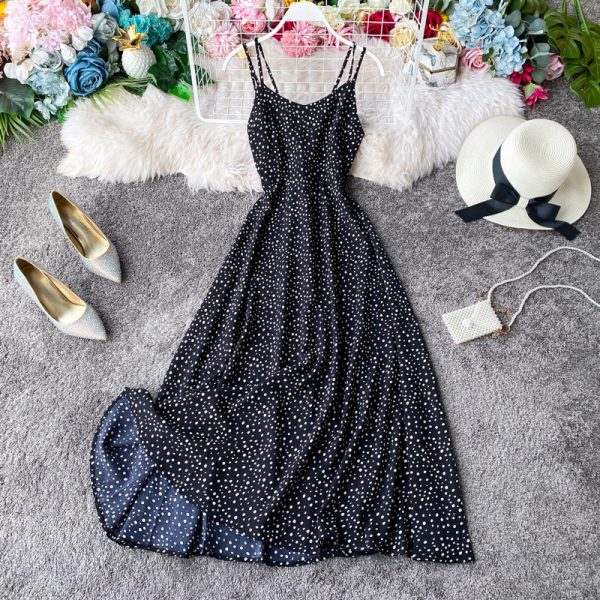 Wine red strap dress wave point beach dress backless cultivate one's morality super fairy posed dress seaside resort - Image 4