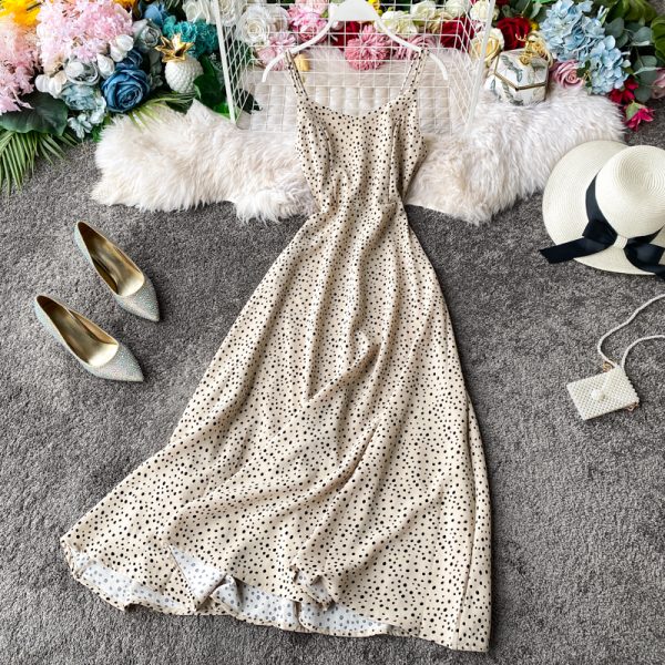 Wine red strap dress wave point beach dress backless cultivate one's morality super fairy posed dress seaside resort - Image 5