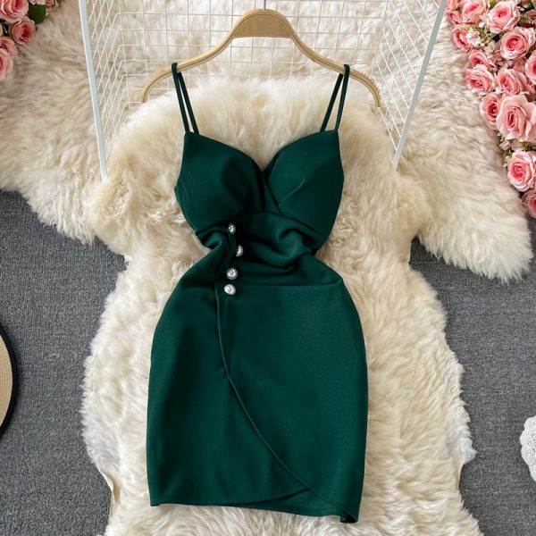 Nightclub Women's Low-Cut Deep V Strap Skirt Waist-Tight Hip-Wrapped Skirt Evening Disco Dancing Small Sexy Dress - Image 3