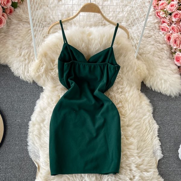 Nightclub Women's Low-Cut Deep V Strap Skirt Waist-Tight Hip-Wrapped Skirt Evening Disco Dancing Small Sexy Dress - Image 5