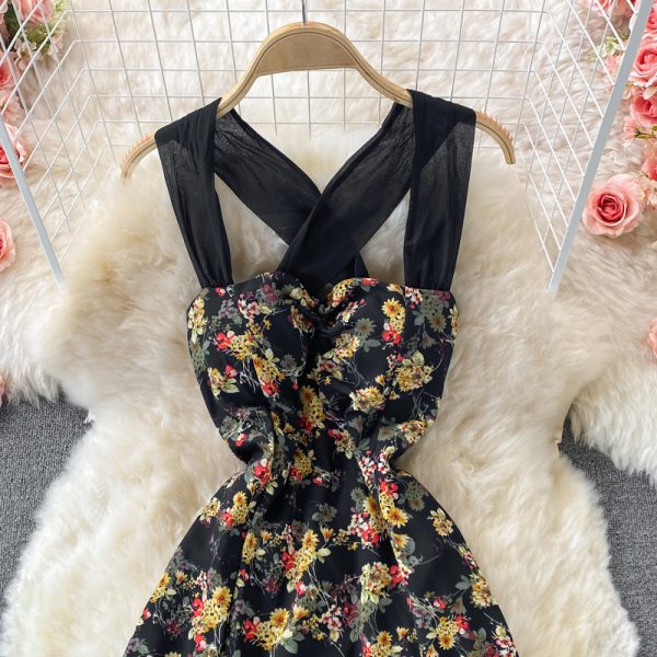 French Style Retro Elegant Backless Floral Strap Dress Super Fairy Thailand Seaside Holiday Beach Dress Tube Top Dress - Image 3