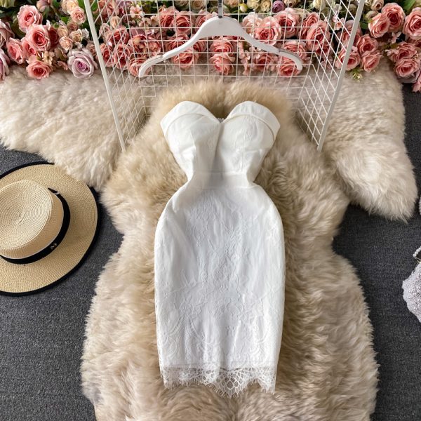 Summer Ladies Formal Dress Short Dinner Party Western Temperament Sexy Hip Lace Bandeau Sling Dress