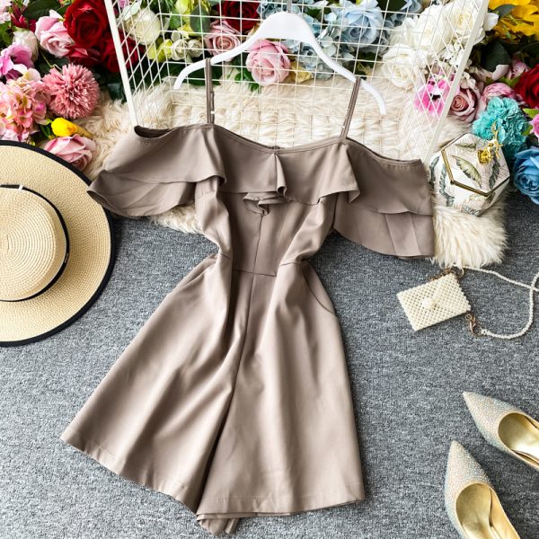 Off-the-Shoulder Strap Jumpsuit Summer New Super Fairy Ruffled off-the-Neck Wide-Leg Shorts Jumpsuit Women's Clothing - Image 4