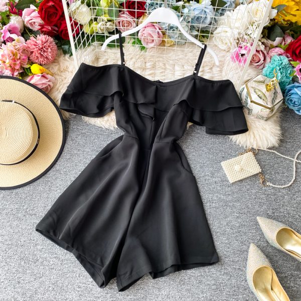 Off-the-Shoulder Strap Jumpsuit Summer New Super Fairy Ruffled off-the-Neck Wide-Leg Shorts Jumpsuit Women's Clothing - Image 5