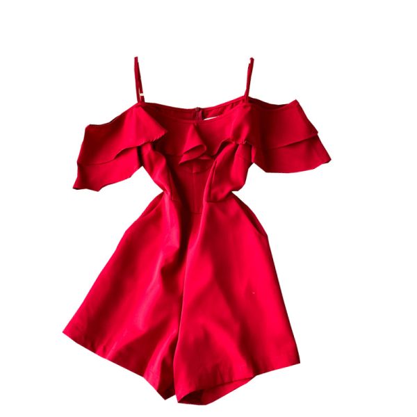 Off-the-Shoulder Strap Jumpsuit Summer New Super Fairy Ruffled off-the-Neck Wide-Leg Shorts Jumpsuit Women's Clothing - Image 6