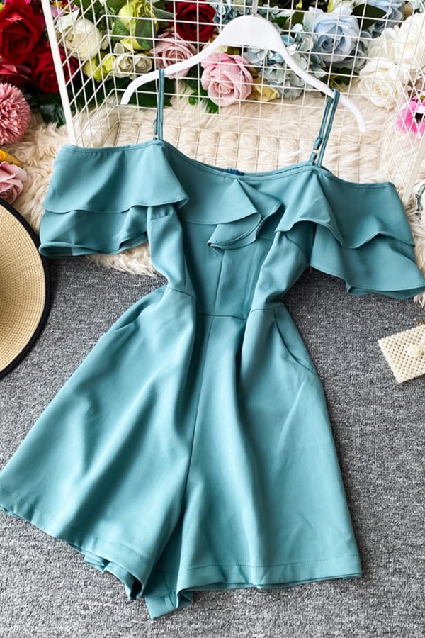 Off-the-Shoulder Strap Jumpsuit Summer New Super Fairy Ruffled off-the-Neck Wide-Leg Shorts Jumpsuit Women's Clothing - Image 7