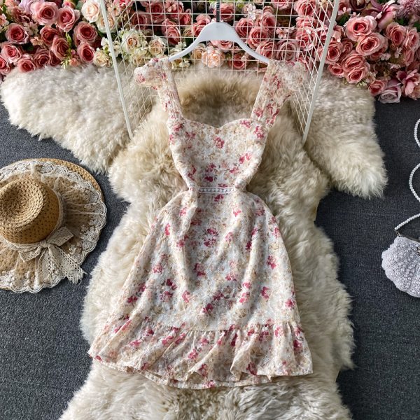 French Style Retro Spaghetti Straps Lace Embroidery Floral Dress Spring New Women's Graceful and Fashionable Backless Skirt