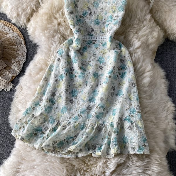 French Style Retro Spaghetti Straps Lace Embroidery Floral Dress Spring New Women's Graceful and Fashionable Backless Skirt - Image 5