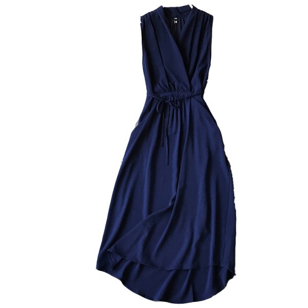 Women's Sleeveless Dress Summer New Korean Style Slimming Chiffon Mid-Length Slim Temperament V-neck Solid Color Simple - Image 7