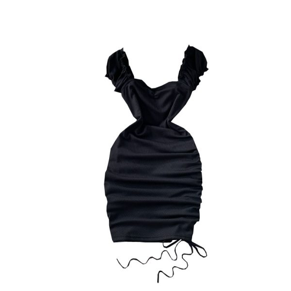 Tall waist square collar dress summer brim draw string cultivate one's morality show thin package buttocks short skirts - Image 6