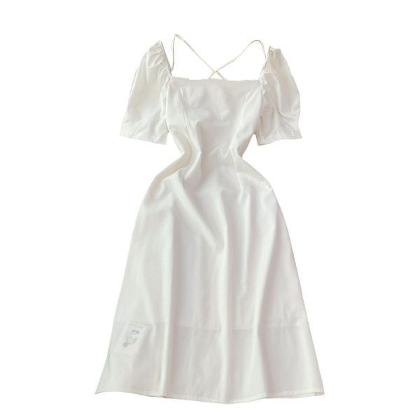 First Love Bubble Sleeve Square Collar White Chiffon Dress New Women's Summer French Gentle Sweet Super Fairy Dress - Image 6