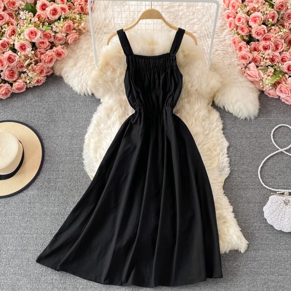 Summer New French Retro Girl's First Love A- line Dress Waist Slimming Gentle Sweet Spaghetti-Strap Dress - Image 4