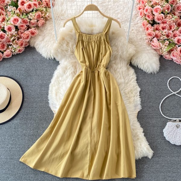 Summer New French Retro Girl's First Love A- line Dress Waist Slimming Gentle Sweet Spaghetti-Strap Dress - Image 5