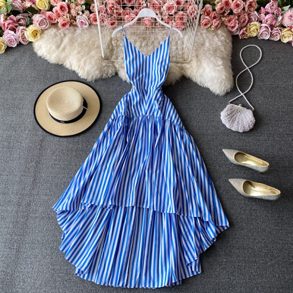 Queen resort irregular stripe dress cultivate one's morality show thin straps dress skirt seaside holiday beach dress - Image 2