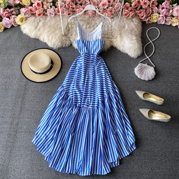Queen resort irregular stripe dress cultivate one's morality show thin straps dress skirt seaside holiday beach dress - Image 3