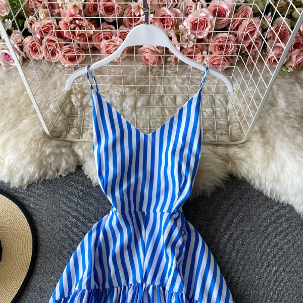 Queen resort irregular stripe dress cultivate one's morality show thin straps dress skirt seaside holiday beach dress - Image 4