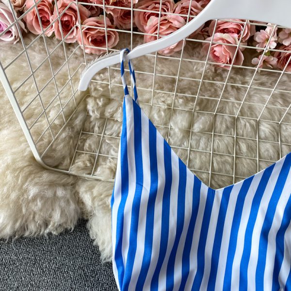 Queen resort irregular stripe dress cultivate one's morality show thin straps dress skirt seaside holiday beach dress - Image 5