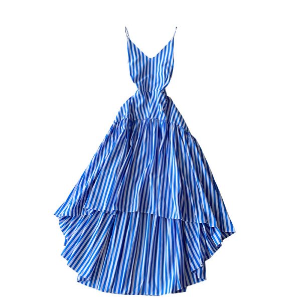 Queen resort irregular stripe dress cultivate one's morality show thin straps dress skirt seaside holiday beach dress - Image 6