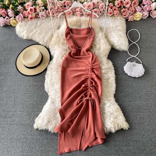 Fashion sexy annual open fork cultivate one's morality show thin dress summer backless smoked rope sling women dress - Image 2