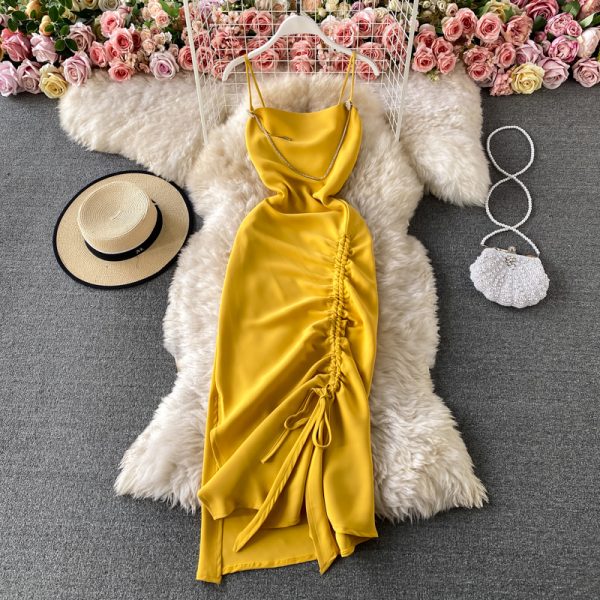Fashion sexy annual open fork cultivate one's morality show thin dress summer backless smoked rope sling women dress - Image 3
