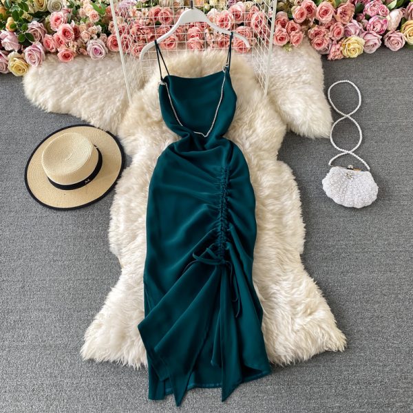 Fashion sexy annual open fork cultivate one's morality show thin dress summer backless smoked rope sling women dress - Image 5