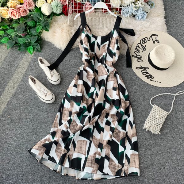 Bali Beach Dress Suspender Dress Vintage Bohemian Dress Women's Seaside Holiday Loose Backless Dress