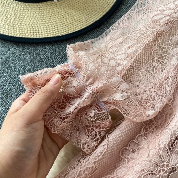 New Women's Clothing French Style Retro Long Sleeve Solid Color Lace Dress Design Sense Niche Waist-Tight Temperament Lady - Image 4