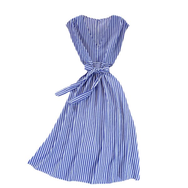 Royal sister light mature style striped V-neck dress  new women's summer waist waist was thin and high temperament long skirt - Image 6