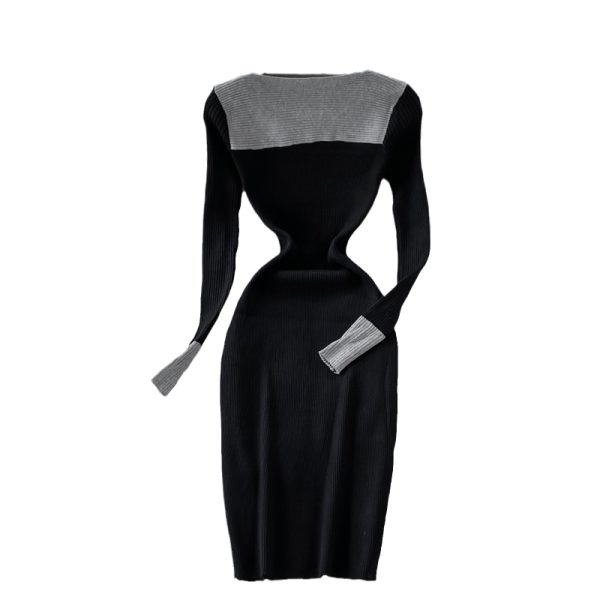 Stand Collar Stretch Knitted Dress Women's Temperament Mid-Length Skinny Hip Skirt Autumn and Winter Slim Fit Base Sweater Dress - Image 6