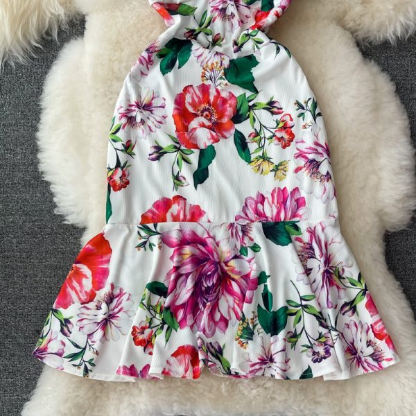Summer New Lightly Mature Elegant V-neck Women's Waist Slimming Slim Fit Sheath Print Fishtail Dress - Image 5