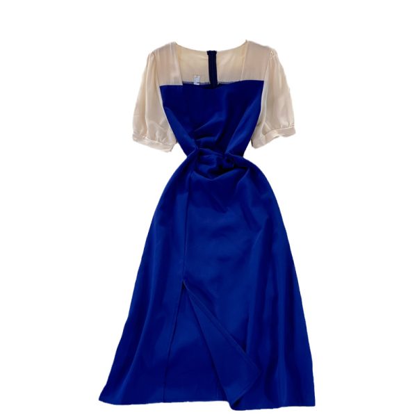 French Style Slim-Fit Assorted Colors Dress Summer Women's Mid-Length Gentle Square Collar Split Temperament Long Dress New - Image 6