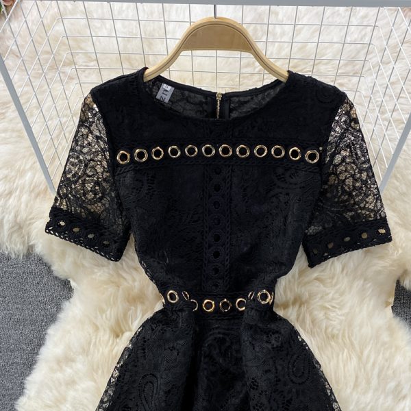 French round Neck Lace Dress for Women Summer New Fairy Lady Super Fairy Mori Style Waist-Tight Slimming Elegant Long Dress - Image 4