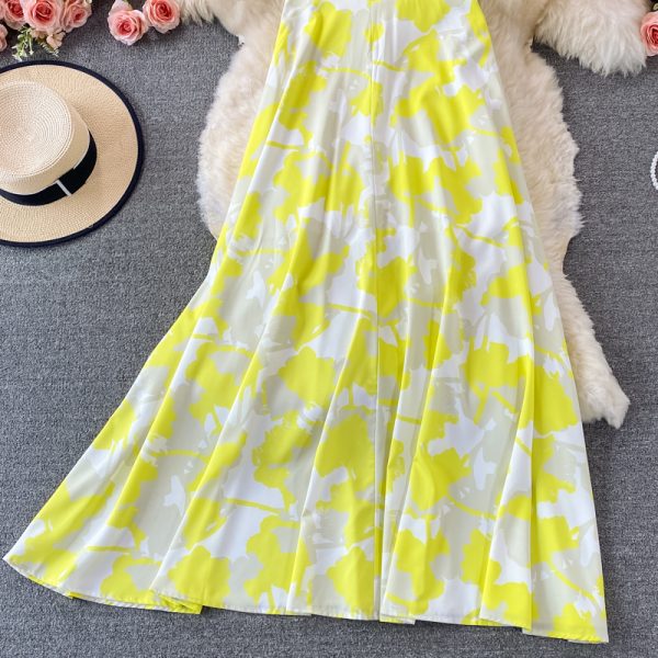 V-neck Printing Slip Dress Women 'S Summer Loose Belly-Covering Seaside Holiday Beach Skirt Over The Knee Swing Long Dress - Image 4
