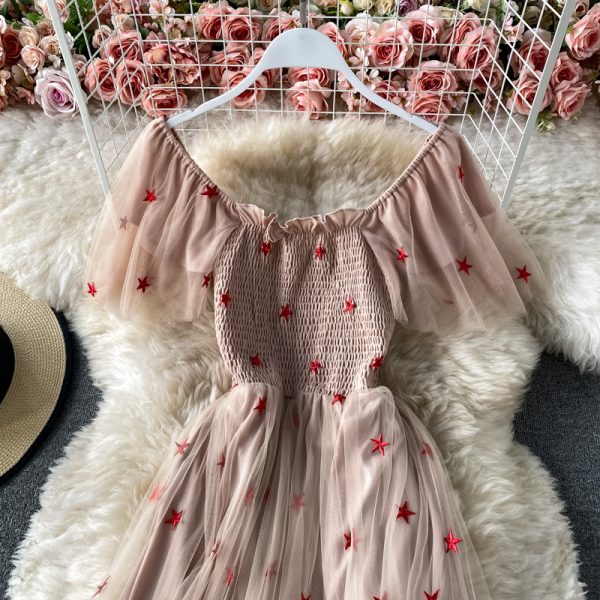 Gentle summer new French super fairy's department collect waist temperament show thin square collar gauze dress - Image 3