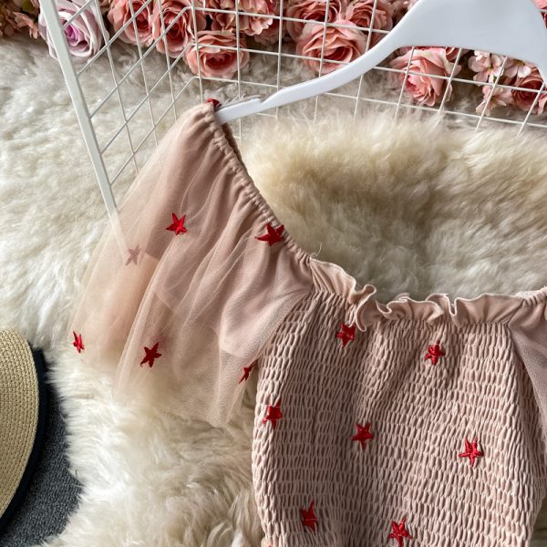 Gentle summer new French super fairy's department collect waist temperament show thin square collar gauze dress - Image 4