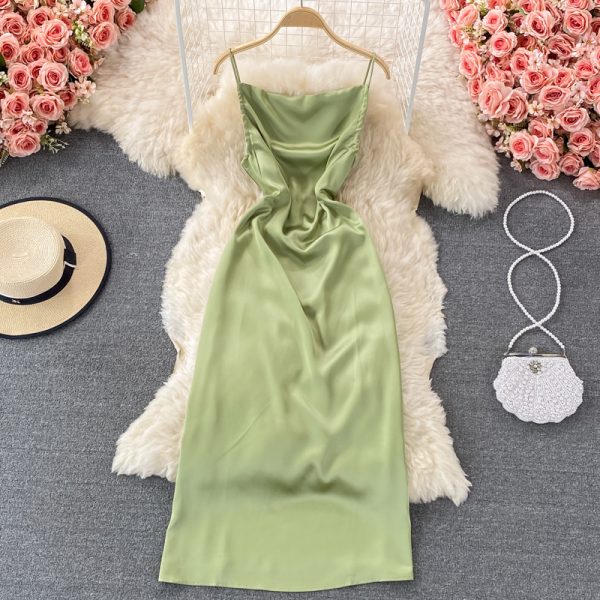 Summer New French Style Gentle Elegant Lady Backless Dress Acetate Satin Strap Dress - Image 2