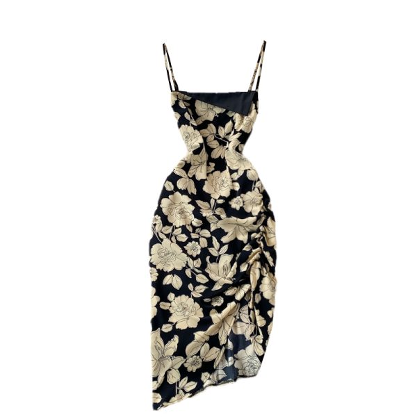 Summer New Elegant Waist Slimming Elegant Backless Suspender Skirt Irregular Side Slit Dress - Image 6
