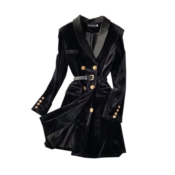 Royal elder sister goddess temperament suit dress Fan Qiudong new charge show thin waist long-sleeved pleuche a-line skirt - Image 6