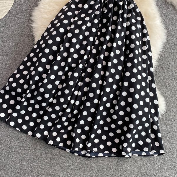 Polka dot long skirt female retro Hepburn style big swing waist slim slimming doll collar sleeveless dress summer - Image 4