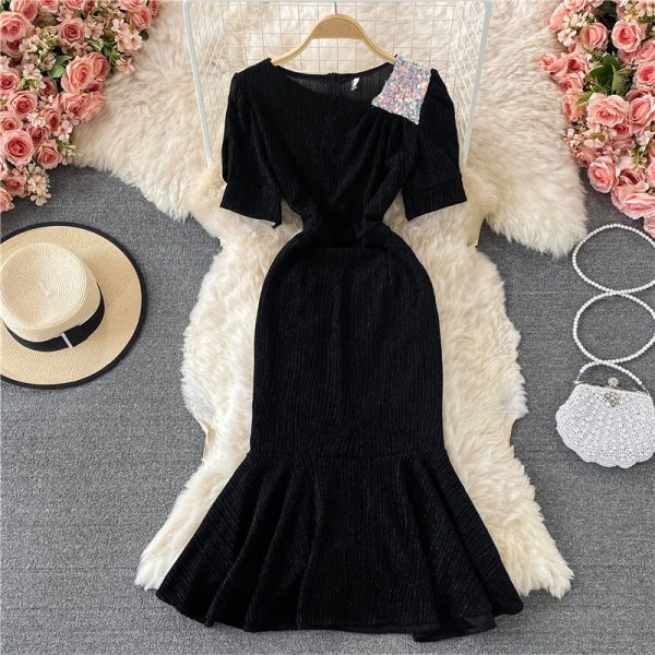 Elegant Bright Silk Shiny Slim Fishtail Sheath Dress Summer New Women's Slim Fit Slimming Diagonal Collar Dress - Image 4