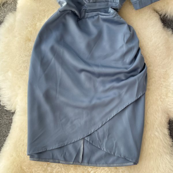 Square Collar Dress Women's Summer New French Socialite Slimming Pleated Waist Tight Irregular Short Hip Skirt - Image 4