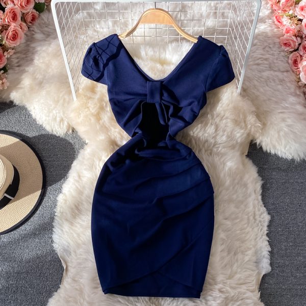 Slim-Fit Short-Sleeved V-neck Sexy Dress Short-Sleeved Summer New Small Ruffle Hip Short Skirt - Image 4