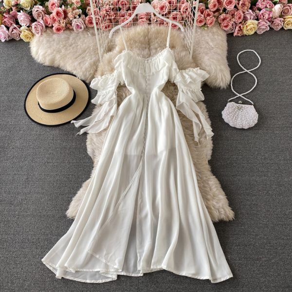 Condole belt dress strapless backless cultivate one's morality show thin big dress with short sleeves