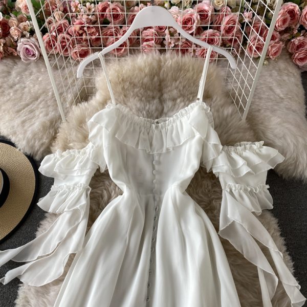 Condole belt dress strapless backless cultivate one's morality show thin big dress with short sleeves - Image 3
