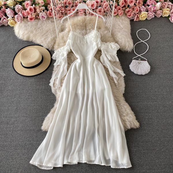 Condole belt dress strapless backless cultivate one's morality show thin big dress with short sleeves - Image 5