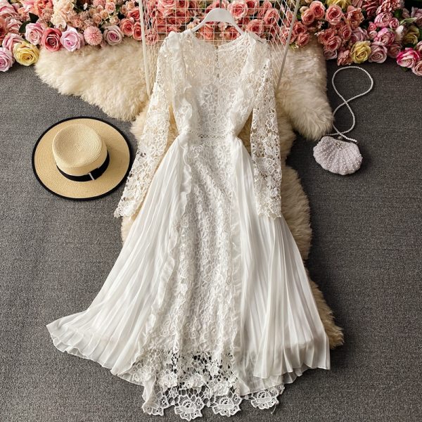 French girl gentle wind long skirt chic fairy fairy sweet lace stitching chiffon skirt pleated dress - Image 5