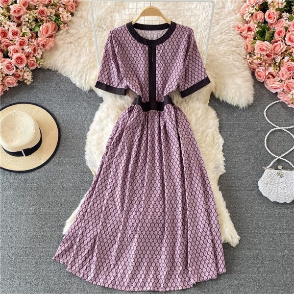 Gentle Puff Sleeve round Neck Plaid Dress Women's Summer French Style Girl's First Love Super Fairy Mori Style Large Swing Dress - Image 2